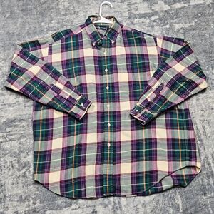 Ralph Lauren Shirt Blaire Mens L Green Purple Plaid Button Up Long Sleeve Pony